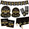 Graduation Decorations 2026 Disposable Black Graduation Tableware Kit for 25 Guests Plates Napkins Cups Tablecloth Hanging Graduation Party Decorations 2026